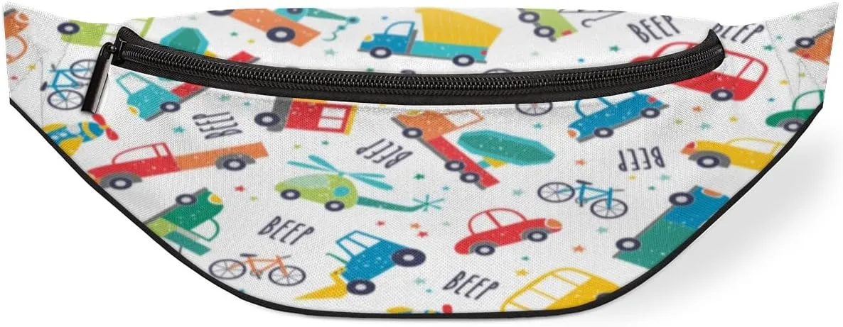 Fanny Pack for Women Men Cartoon Car Airplane Waist Pack Crossbody Bag with Adjustable Straps for Hiking Running Walking Travel Cycling