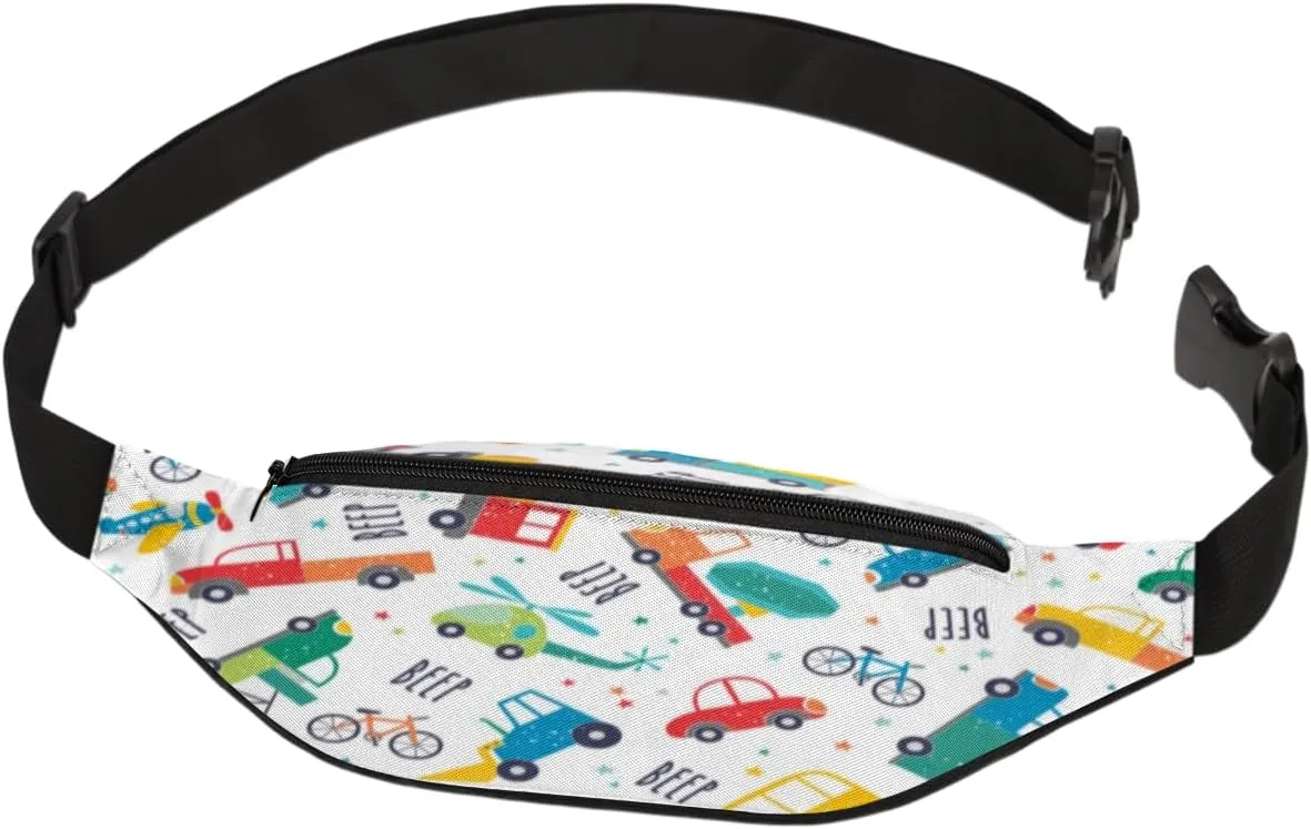 Fanny Pack for Women Men Cartoon Car Airplane Waist Pack Crossbody Bag with Adjustable Straps for Hiking Running Walking Travel Cycling