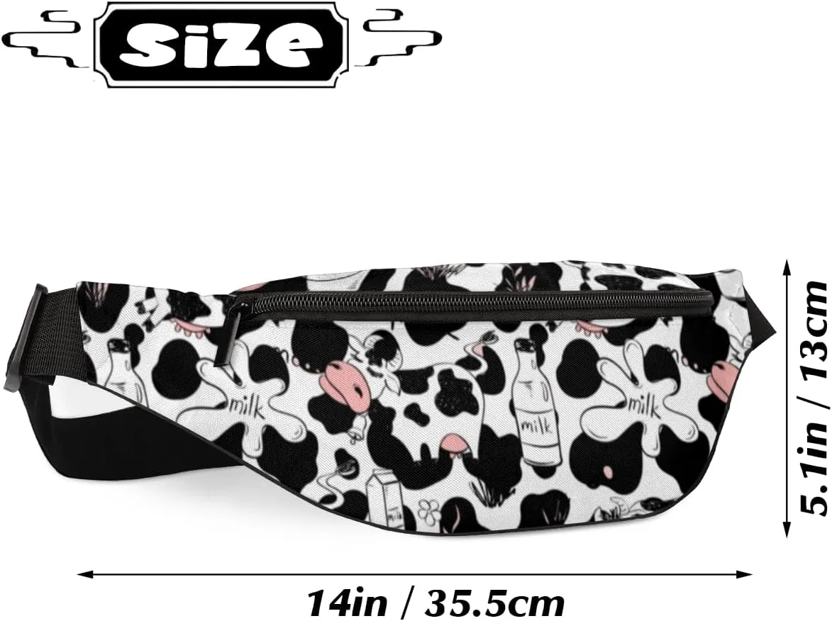 Fanny Pack for Women Men Cartoon Milk Cows Waist Pack Crossbody Bag with Adjustable Straps for Hiking Running Walking Travel Cycling