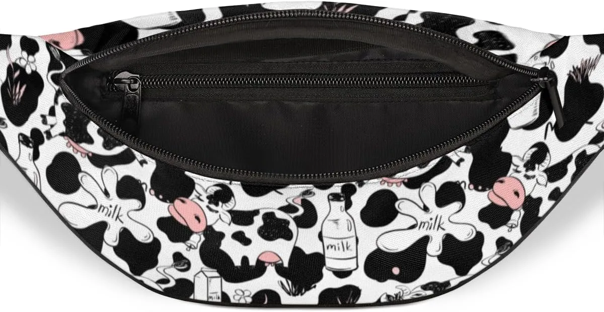 Fanny Pack for Women Men Cartoon Milk Cows Waist Pack Crossbody Bag with Adjustable Straps for Hiking Running Walking Travel Cycling
