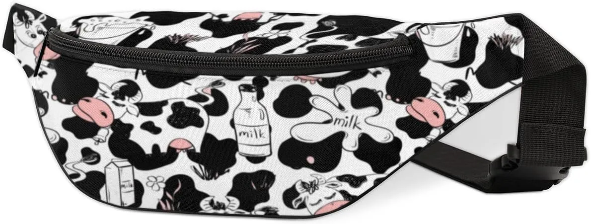 Fanny Pack for Women Men Cartoon Milk Cows Waist Pack Crossbody Bag with Adjustable Straps for Hiking Running Walking Travel Cycling
