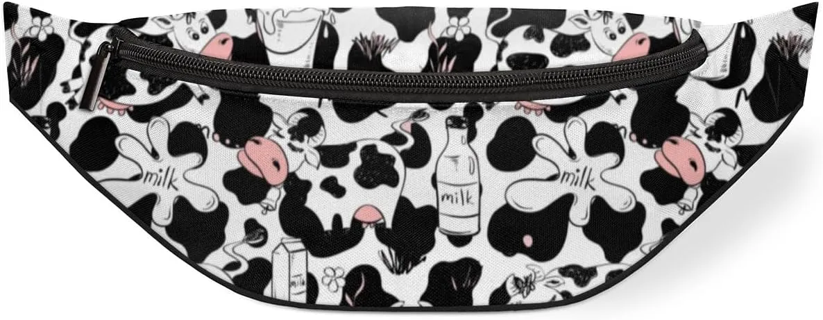 Fanny Pack for Women Men Cartoon Milk Cows Waist Pack Crossbody Bag with Adjustable Straps for Hiking Running Walking Travel Cycling