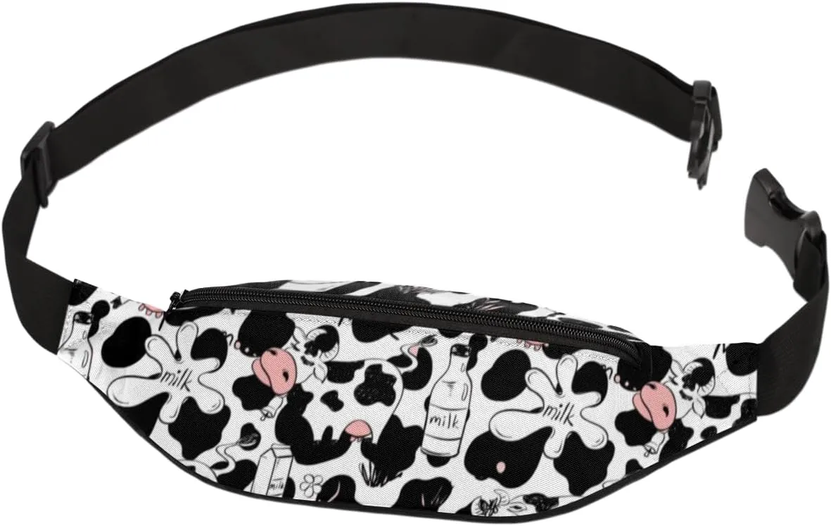 Fanny Pack for Women Men Cartoon Milk Cows Waist Pack Crossbody Bag with Adjustable Straps for Hiking Running Walking Travel Cycling