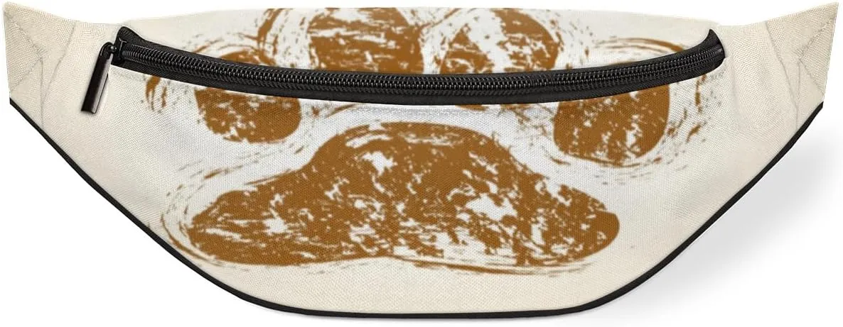 Fanny Pack for Women Men Cute Puppy Paw Print Waist Pack Crossbody Bag with Adjustable Straps for Hiking Running Walking Travel Cycling