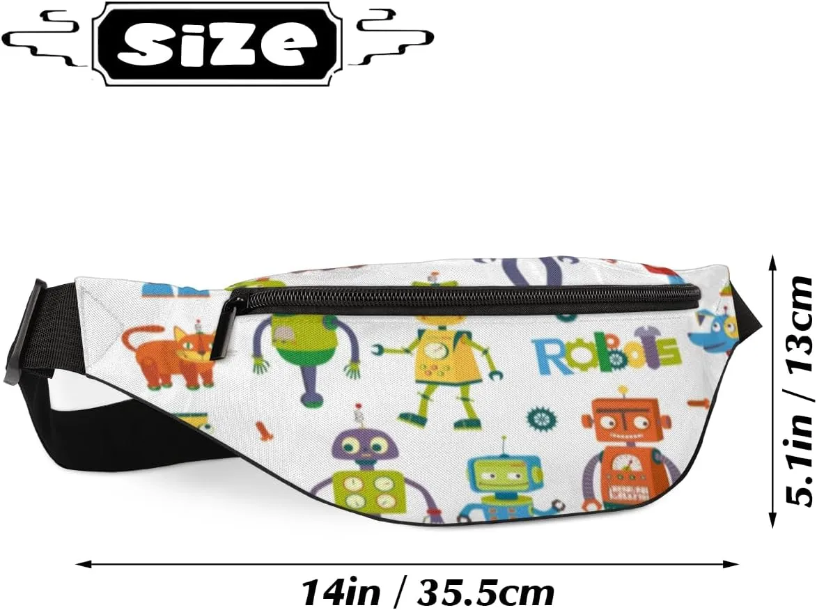 Fanny Pack for Women Men Cute Robots Waist Pack Crossbody Bag with Adjustable Straps for Hiking Running Walking Travel Cycling
