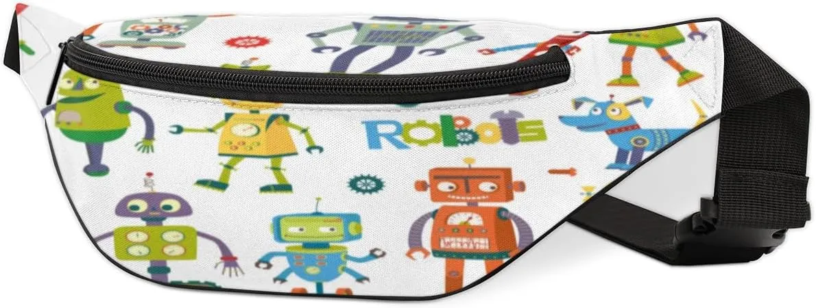 Fanny Pack for Women Men Cute Robots Waist Pack Crossbody Bag with Adjustable Straps for Hiking Running Walking Travel Cycling