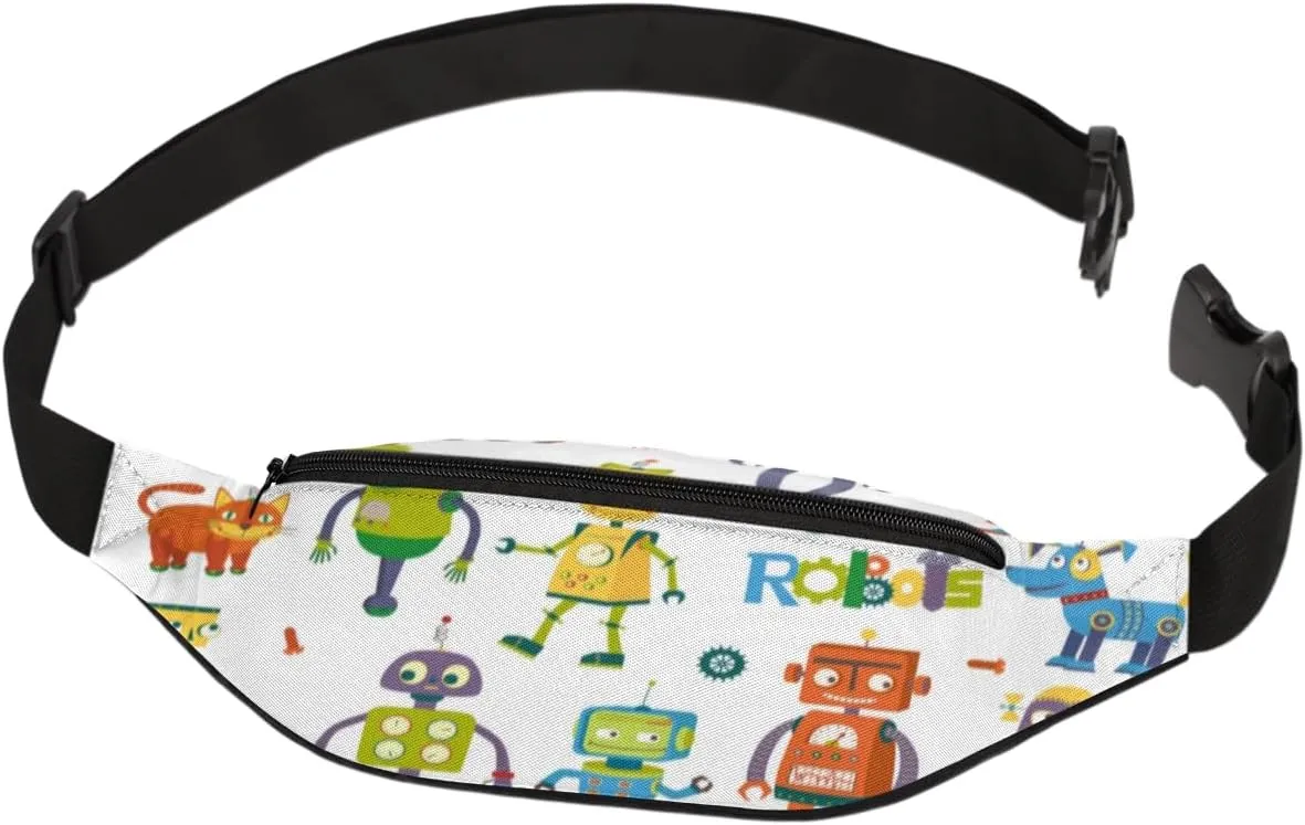 Fanny Pack for Women Men Cute Robots Waist Pack Crossbody Bag with Adjustable Straps for Hiking Running Walking Travel Cycling