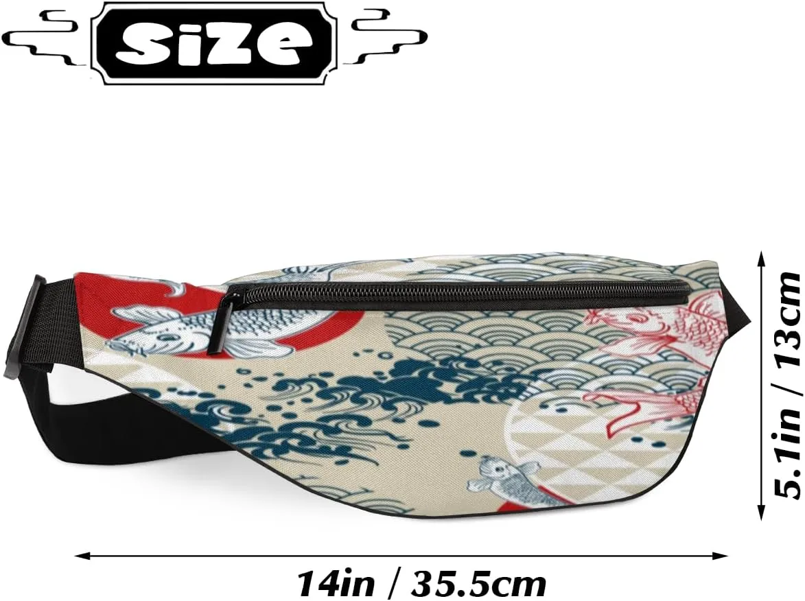 Fanny Pack for Women Men Ethnic Style Carp Waist Pack Crossbody Bag with Adjustable Straps for Hiking Running Walking Travel Cycling