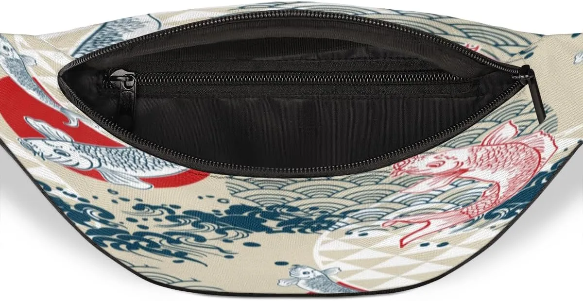 Fanny Pack for Women Men Ethnic Style Carp Waist Pack Crossbody Bag with Adjustable Straps for Hiking Running Walking Travel Cycling