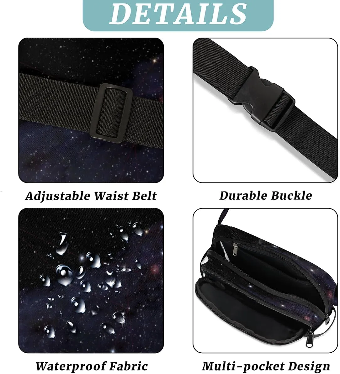 Fanny Pack for Women Men Galaxy Star Crossbody Belt Bag with 3 Zipper Pockets Fashion Waterproof Waist Pack with Adjustable Strap for Travel Running Hiking Cycling
