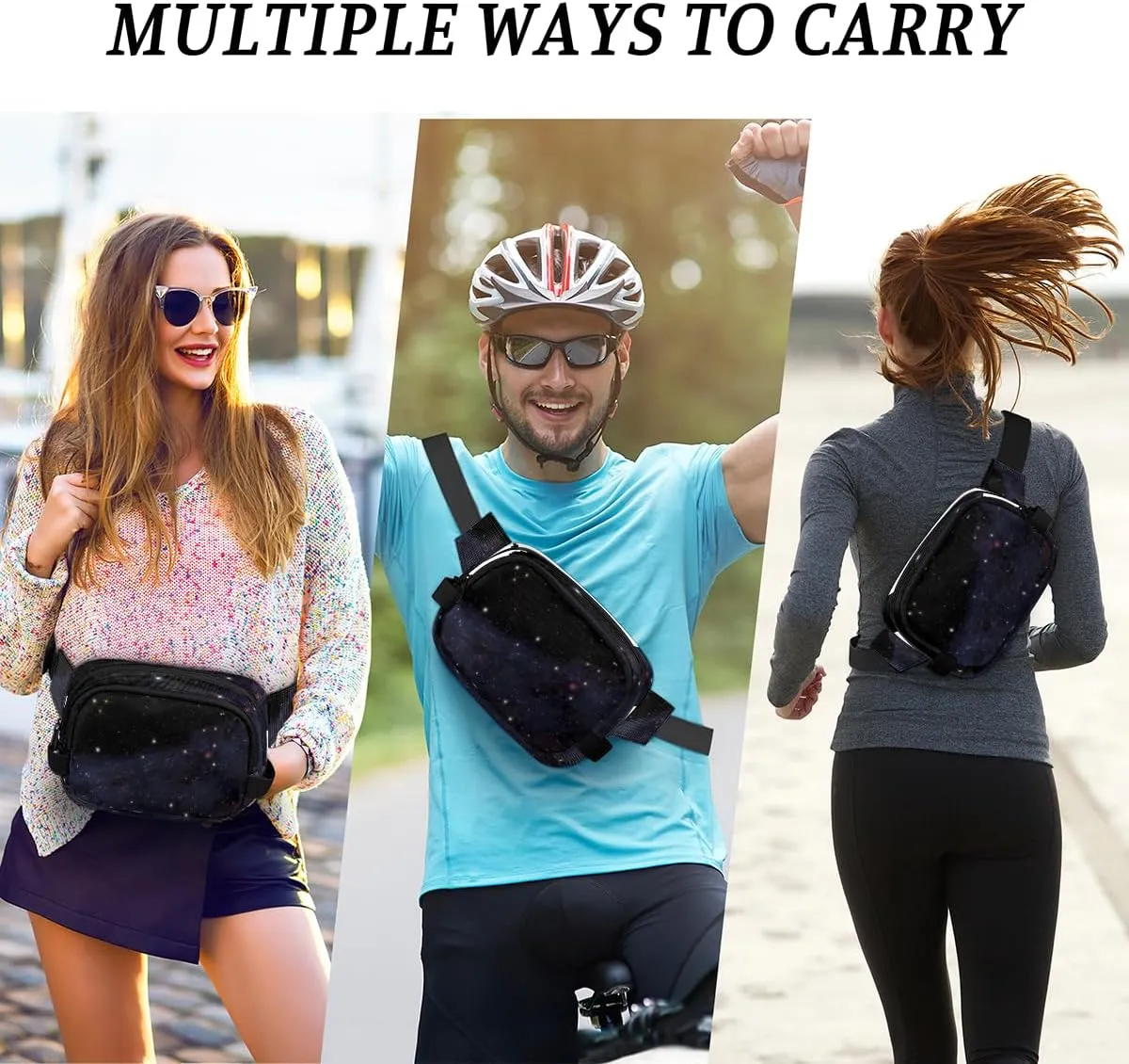Fanny Pack for Women Men Galaxy Star Crossbody Belt Bag with 3 Zipper Pockets Fashion Waterproof Waist Pack with Adjustable Strap for Travel Running Hiking Cycling