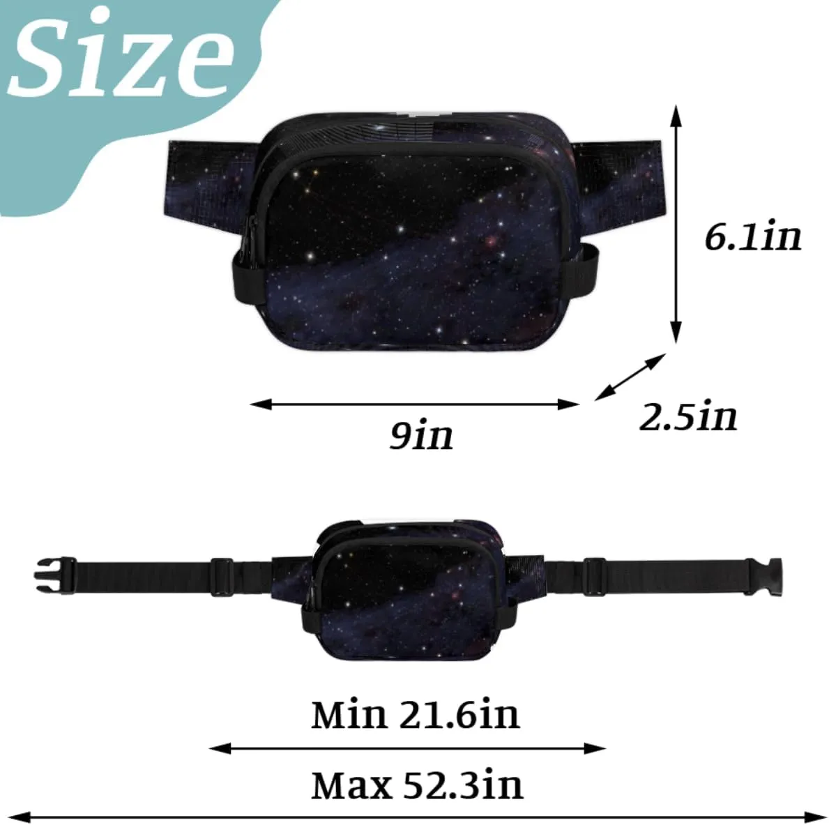 Fanny Pack for Women Men Galaxy Star Crossbody Belt Bag with 3 Zipper Pockets Fashion Waterproof Waist Pack with Adjustable Strap for Travel Running Hiking Cycling