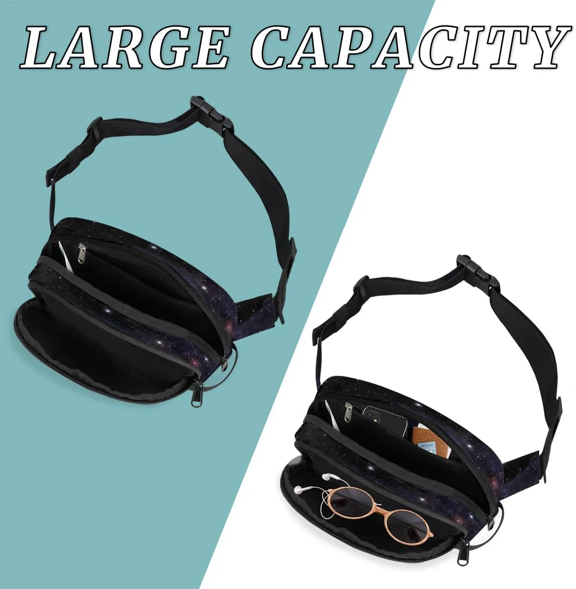 Fanny Pack for Women Men Galaxy Star Crossbody Belt Bag with 3 Zipper Pockets Fashion Waterproof Waist Pack with Adjustable Strap for Travel Running Hiking Cycling