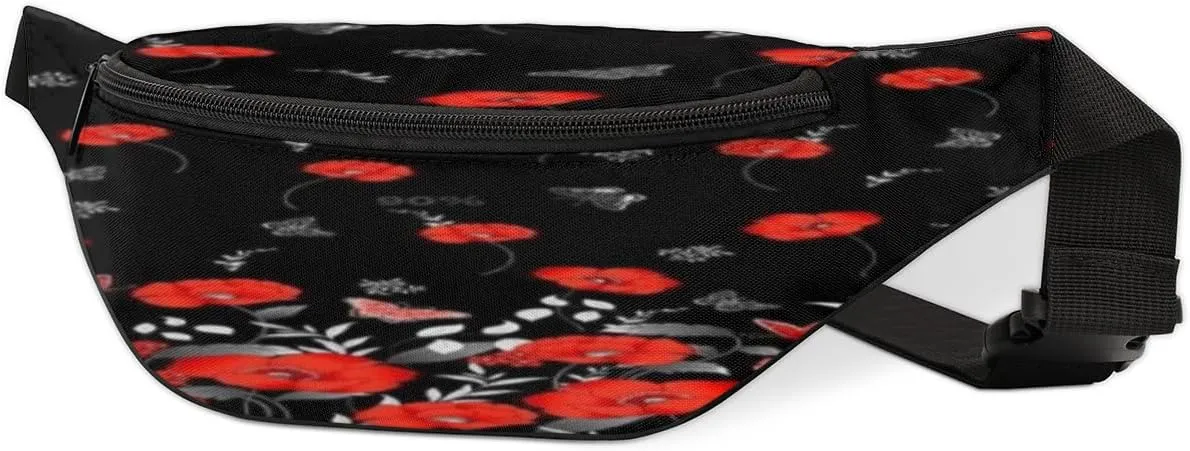 Fanny Pack for Women Men Poppy Butterfly Waist Pack Crossbody Bag with Adjustable Straps for Hiking Running Walking Travel Cycling
