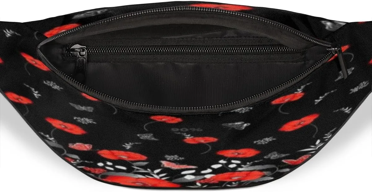 Fanny Pack for Women Men Poppy Butterfly Waist Pack Crossbody Bag with Adjustable Straps for Hiking Running Walking Travel Cycling