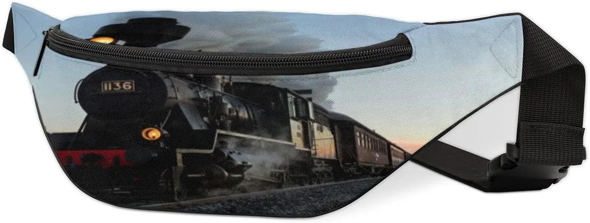 Fanny Pack for Women Men Retro Train Pattern Waist Pack Crossbody Bag with Adjustable Straps for Hiking Running Walking Travel Cycling