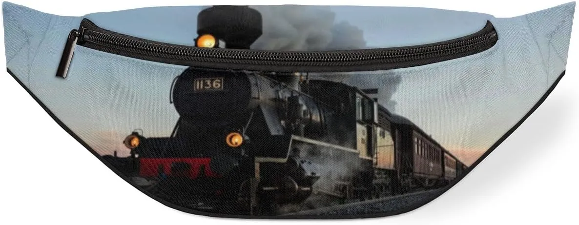 Fanny Pack for Women Men Retro Train Pattern Waist Pack Crossbody Bag with Adjustable Straps for Hiking Running Walking Travel Cycling