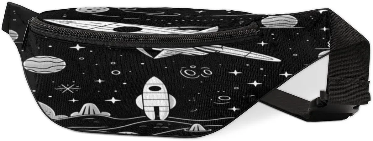 Fanny Pack for Women Men Rockets Planet Black Background Waist Pack Crossbody Bag with Adjustable Straps for Hiking Running Walking Travel Cycling