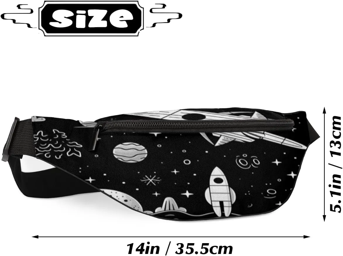 Fanny Pack for Women Men Rockets Planet Black Background Waist Pack Crossbody Bag with Adjustable Straps for Hiking Running Walking Travel Cycling