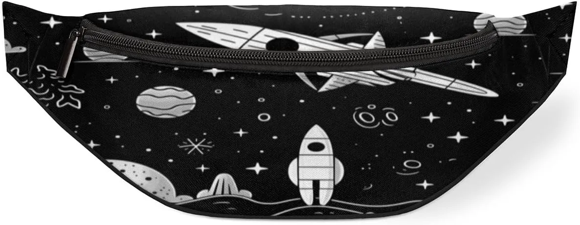 Fanny Pack for Women Men Rockets Planet Black Background Waist Pack Crossbody Bag with Adjustable Straps for Hiking Running Walking Travel Cycling