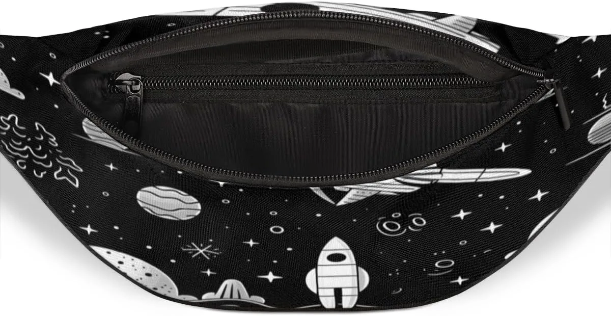Fanny Pack for Women Men Rockets Planet Black Background Waist Pack Crossbody Bag with Adjustable Straps for Hiking Running Walking Travel Cycling