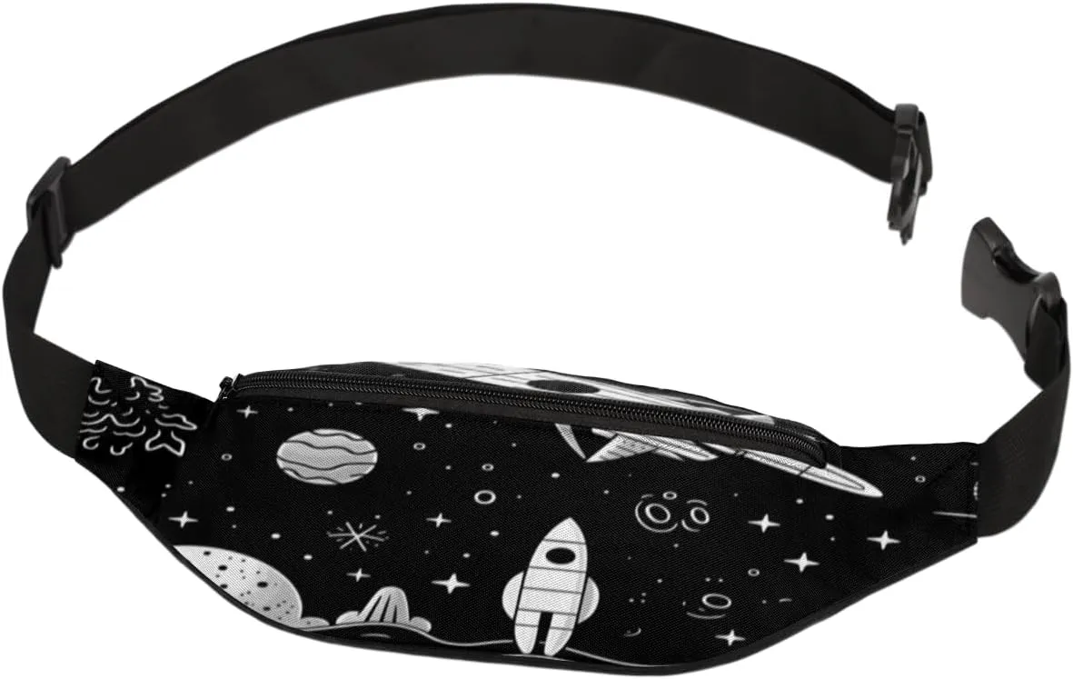 Fanny Pack for Women Men Rockets Planet Black Background Waist Pack Crossbody Bag with Adjustable Straps for Hiking Running Walking Travel Cycling