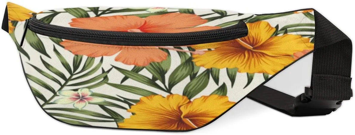 Fanny Pack for Women Men Tropic Flowers Leaf Waist Pack Crossbody Bag with Adjustable Straps for Hiking Running Walking Travel Cycling
