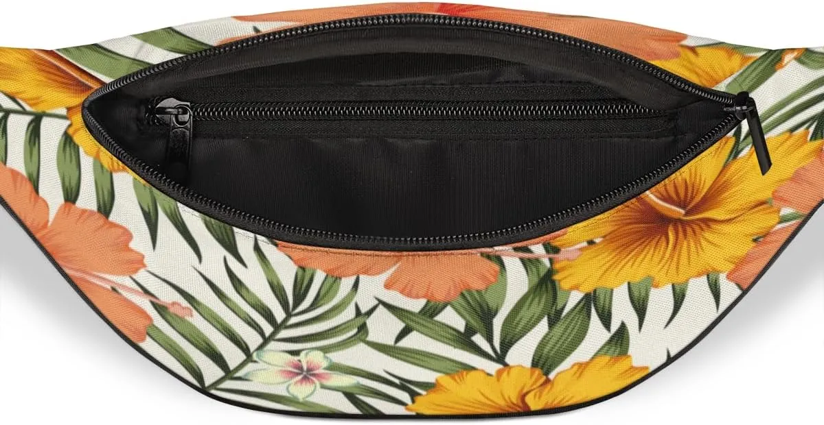 Fanny Pack for Women Men Tropic Flowers Leaf Waist Pack Crossbody Bag with Adjustable Straps for Hiking Running Walking Travel Cycling