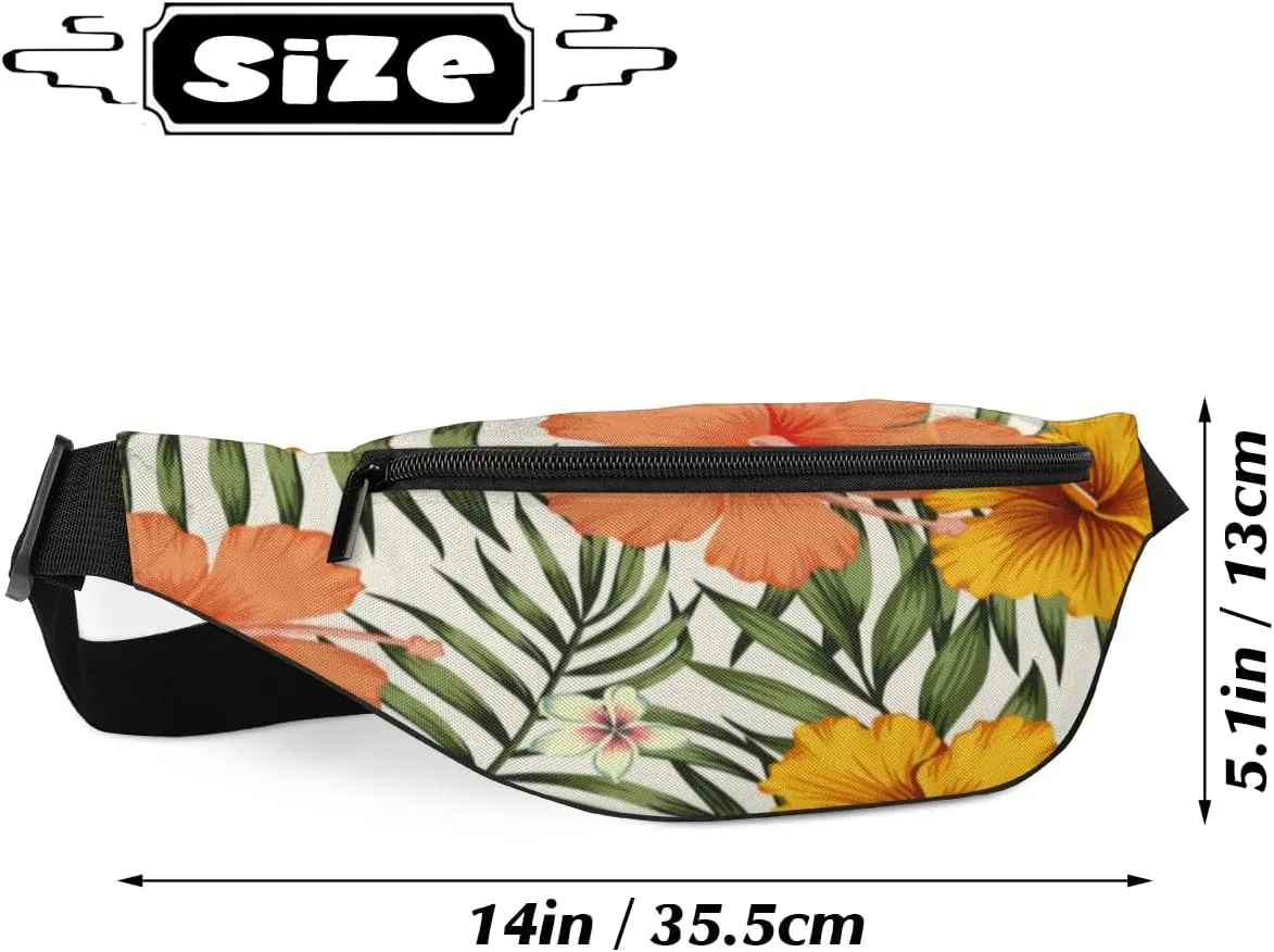 Fanny Pack for Women Men Tropic Flowers Leaf Waist Pack Crossbody Bag with Adjustable Straps for Hiking Running Walking Travel Cycling