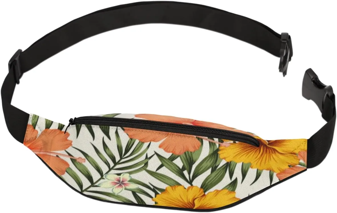 Fanny Pack for Women Men Tropic Flowers Leaf Waist Pack Crossbody Bag with Adjustable Straps for Hiking Running Walking Travel Cycling