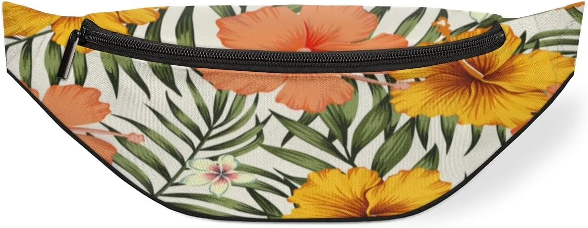 Fanny Pack for Women Men Tropic Flowers Leaf Waist Pack Crossbody Bag with Adjustable Straps for Hiking Running Walking Travel Cycling