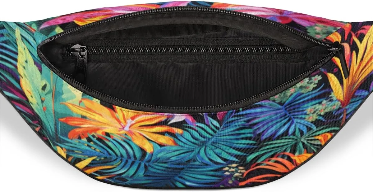Fanny Pack for Women Men Tropical Plant Flower Waist Pack Crossbody Bag with Adjustable Straps for Hiking Running Walking Travel Cycling