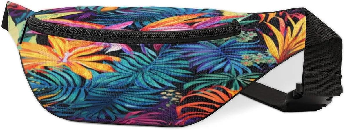 Fanny Pack for Women Men Tropical Plant Flower Waist Pack Crossbody Bag with Adjustable Straps for Hiking Running Walking Travel Cycling