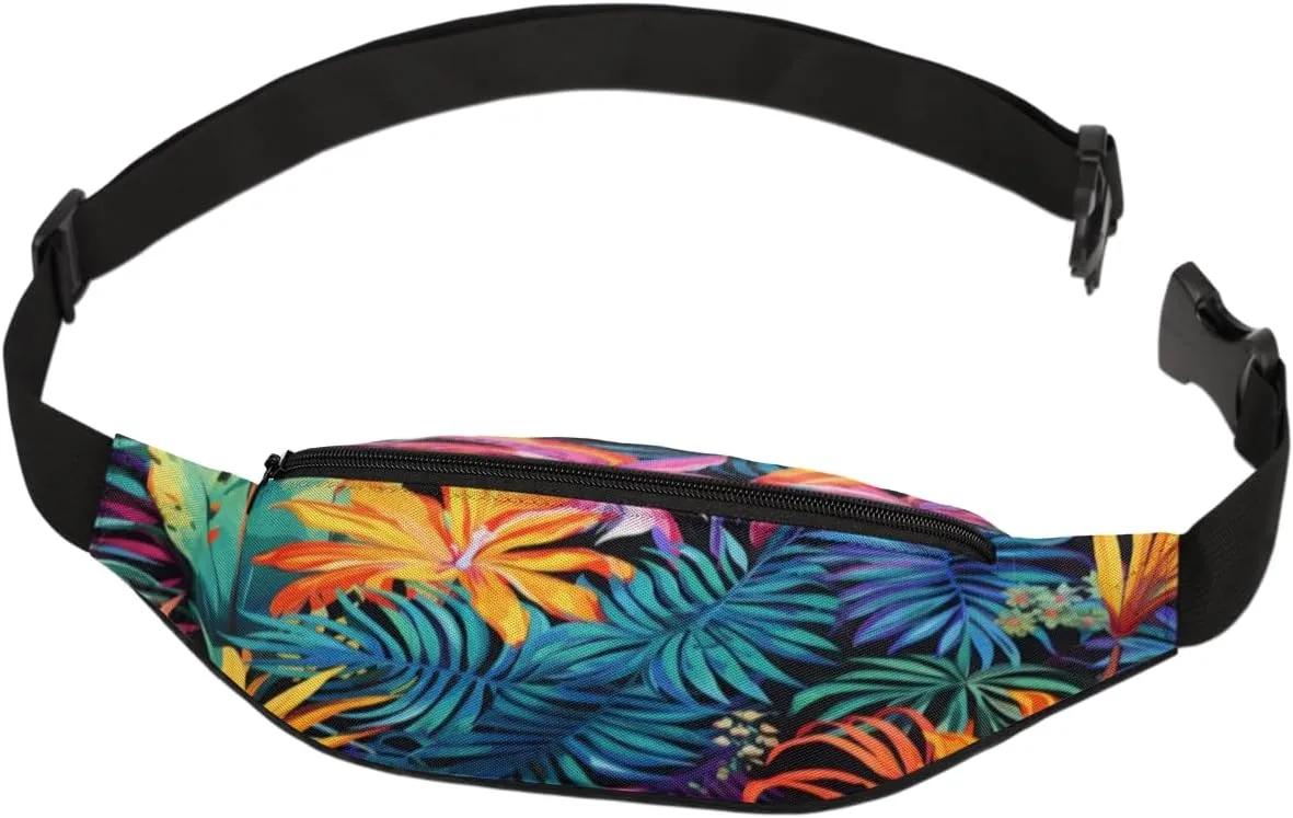 Fanny Pack for Women Men Tropical Plant Flower Waist Pack Crossbody Bag with Adjustable Straps for Hiking Running Walking Travel Cycling