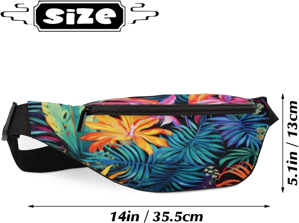 Fanny Pack for Women Men Tropical Plant Flower Waist Pack Crossbody Bag with Adjustable Straps for Hiking Running Walking Travel Cycling