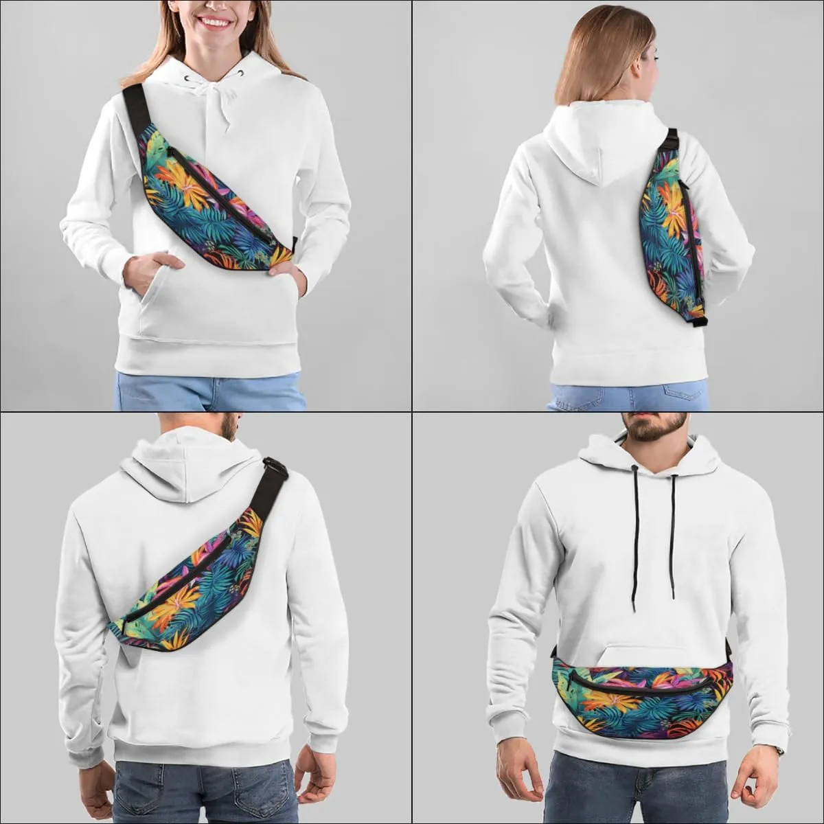 Fanny Pack for Women Men Tropical Plant Flower Waist Pack Crossbody Bag with Adjustable Straps for Hiking Running Walking Travel Cycling