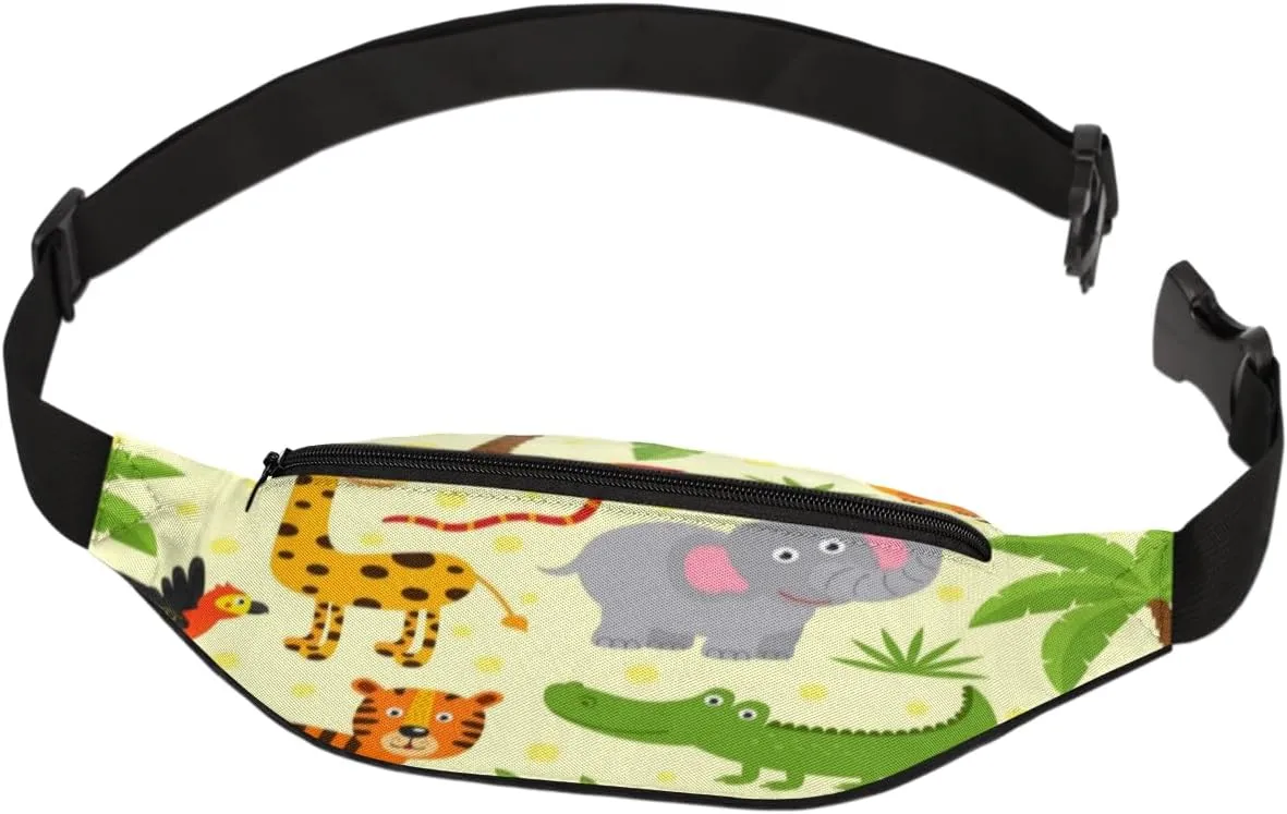 Fanny Pack for Women Men Waist Pack Cartoon Animals Coconut Tree Crossbody Bag with Adjustable Straps for Hiking Running Walking Travel Cycling
