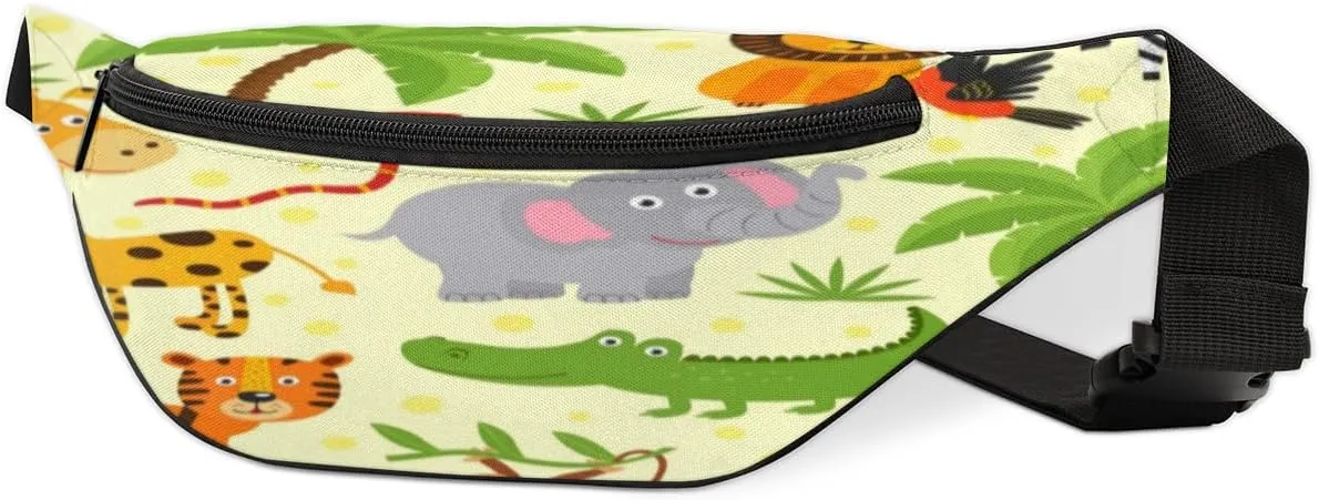 Fanny Pack for Women Men Waist Pack Cartoon Animals Coconut Tree Crossbody Bag with Adjustable Straps for Hiking Running Walking Travel Cycling