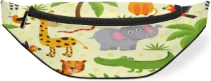 Fanny Pack for Women Men Waist Pack Cartoon Animals Coconut Tree Crossbody Bag with Adjustable Straps for Hiking Running Walking Travel Cycling