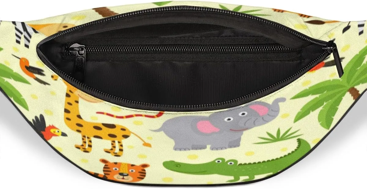 Fanny Pack for Women Men Waist Pack Cartoon Animals Coconut Tree Crossbody Bag with Adjustable Straps for Hiking Running Walking Travel Cycling