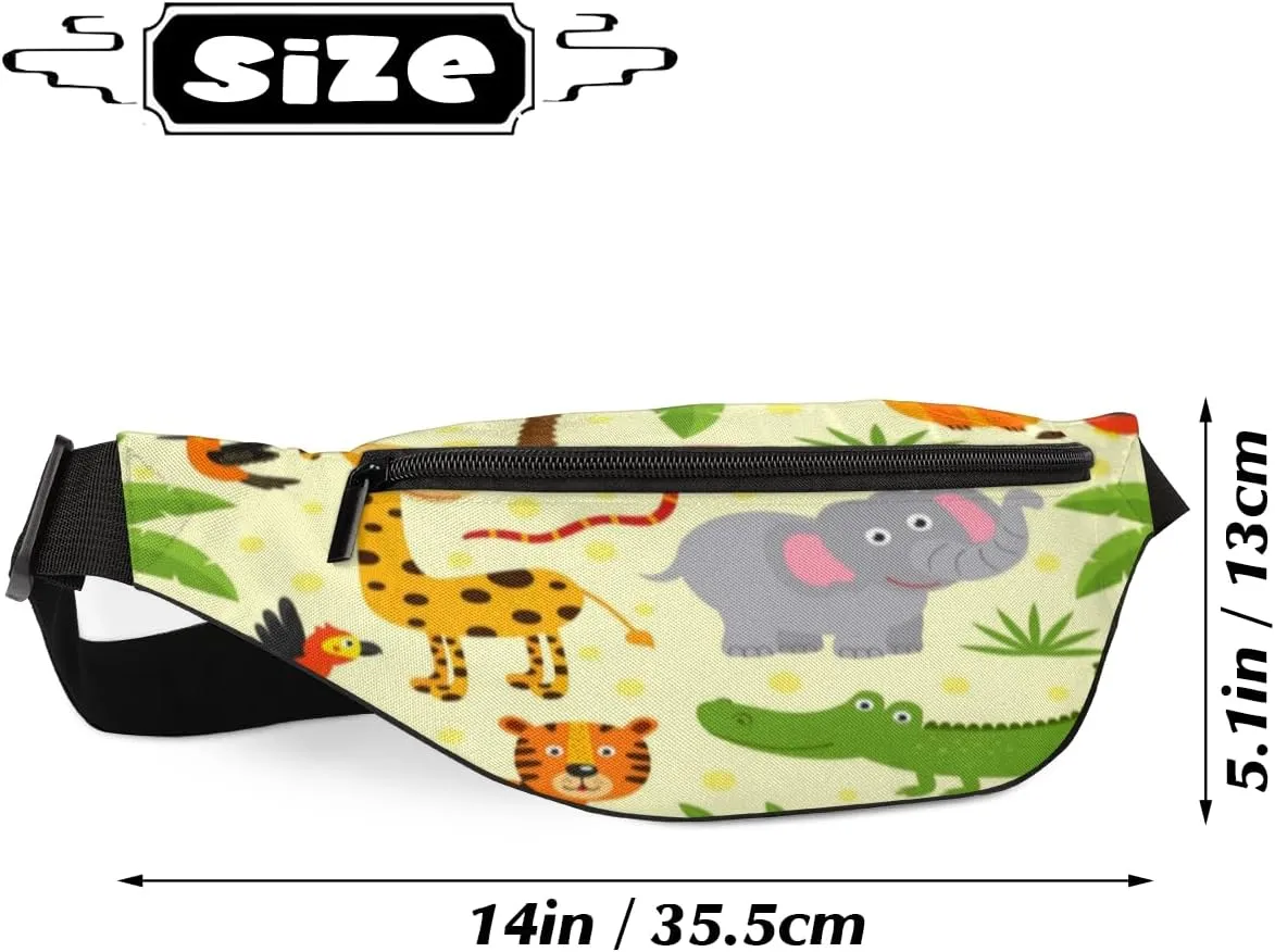 Fanny Pack for Women Men Waist Pack Cartoon Animals Coconut Tree Crossbody Bag with Adjustable Straps for Hiking Running Walking Travel Cycling