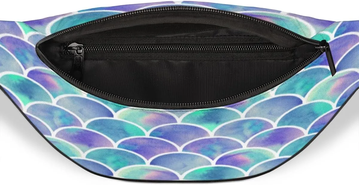 Fanny Pack for Women Men Waist Pack Ocean Animal Mermaid Scales Crossbody Bag with Adjustable Straps for Hiking Running Walking Travel Cycling