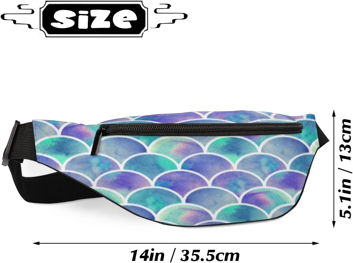 Fanny Pack for Women Men Waist Pack Ocean Animal Mermaid Scales Crossbody Bag with Adjustable Straps for Hiking Running Walking Travel Cycling
