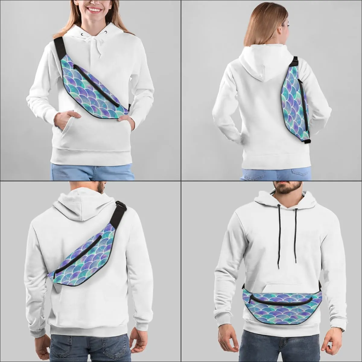 Fanny Pack for Women Men Waist Pack Ocean Animal Mermaid Scales Crossbody Bag with Adjustable Straps for Hiking Running Walking Travel Cycling