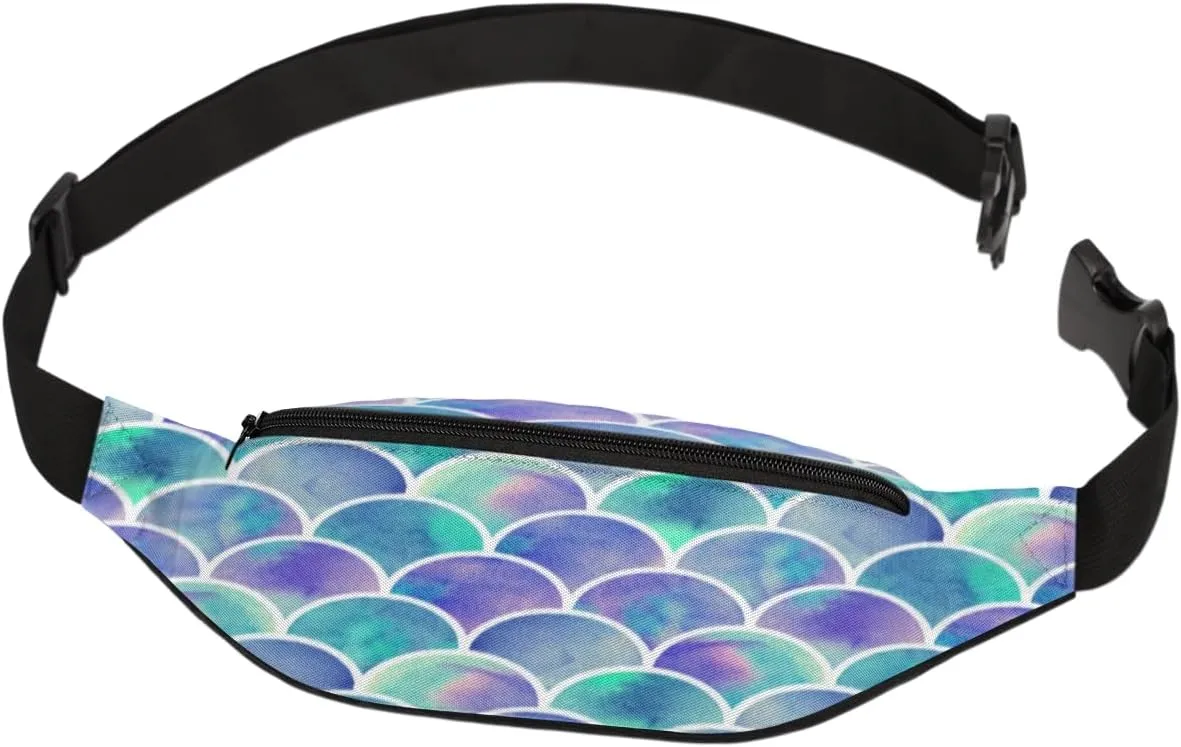 Fanny Pack for Women Men Waist Pack Ocean Animal Mermaid Scales Crossbody Bag with Adjustable Straps for Hiking Running Walking Travel Cycling