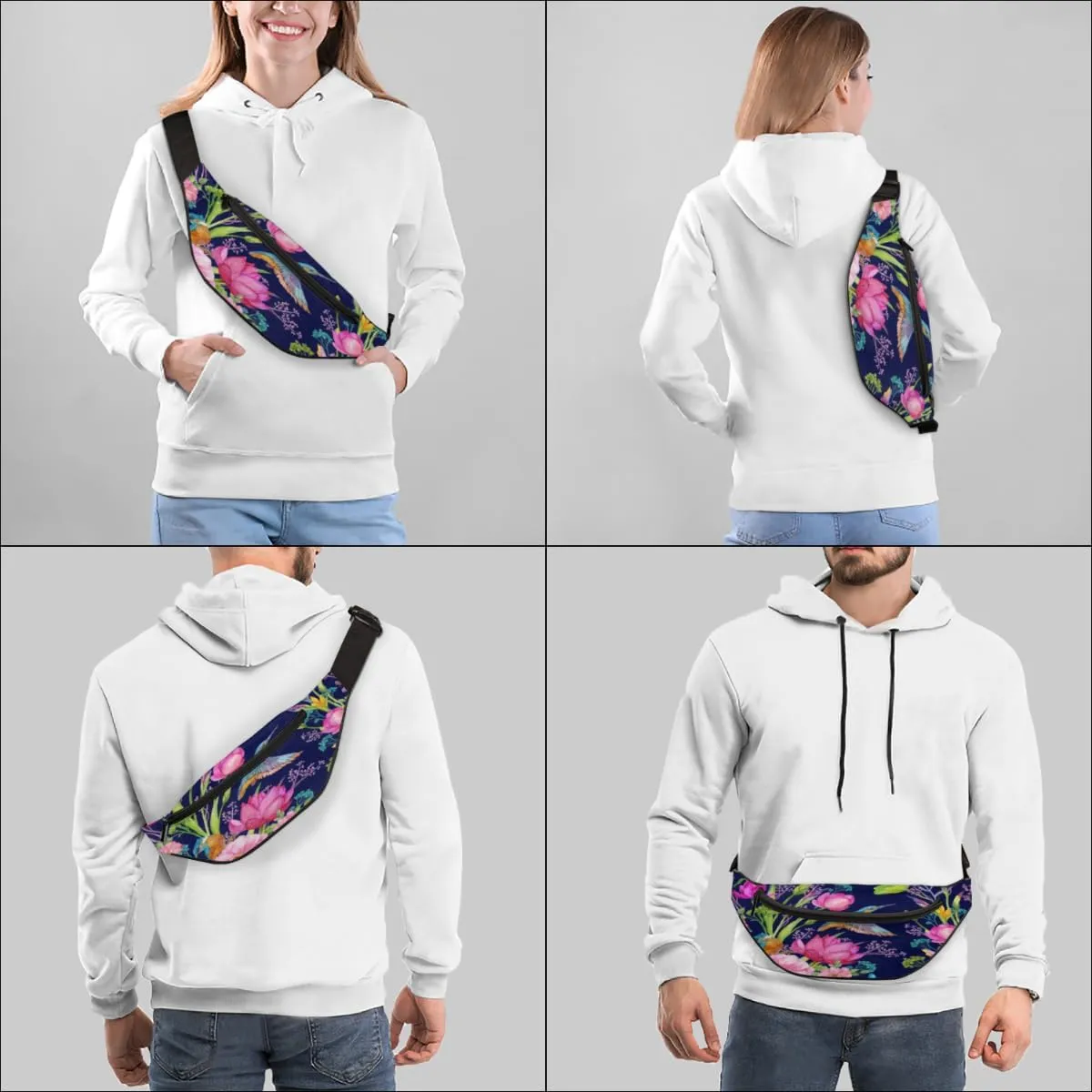 Fanny Pack for Women Men Waist Pack Spring Flowers Birds Crossbody Bag with Adjustable Straps for Hiking Running Walking Travel Cycling