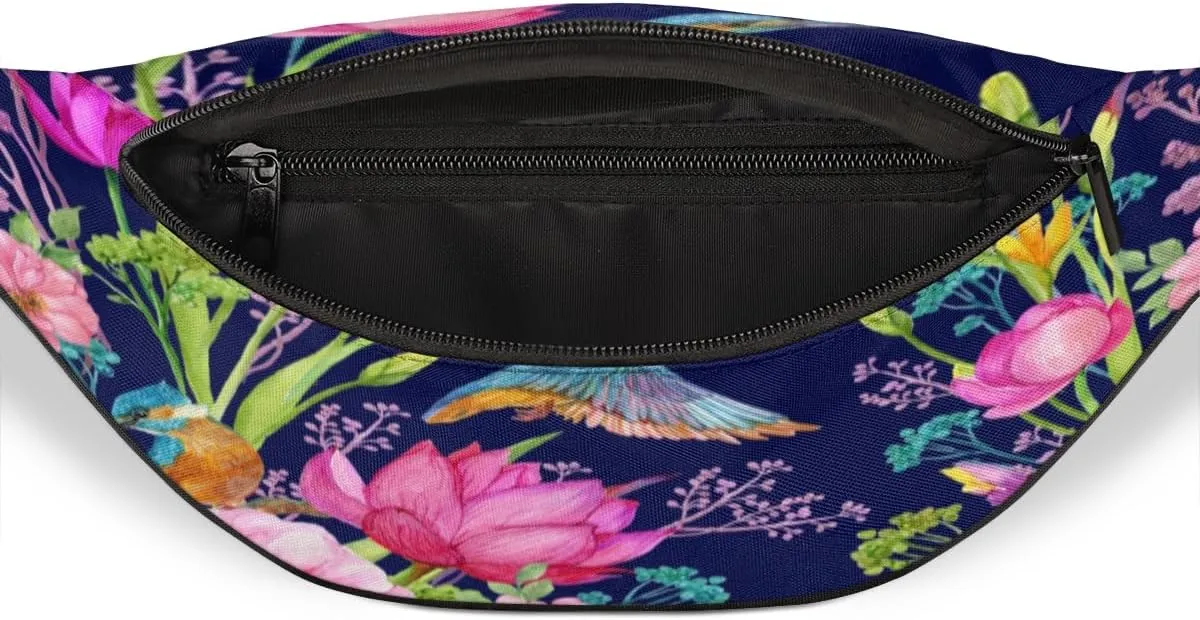 Fanny Pack for Women Men Waist Pack Spring Flowers Birds Crossbody Bag with Adjustable Straps for Hiking Running Walking Travel Cycling