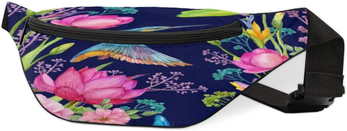 Fanny Pack for Women Men Waist Pack Spring Flowers Birds Crossbody Bag with Adjustable Straps for Hiking Running Walking Travel Cycling