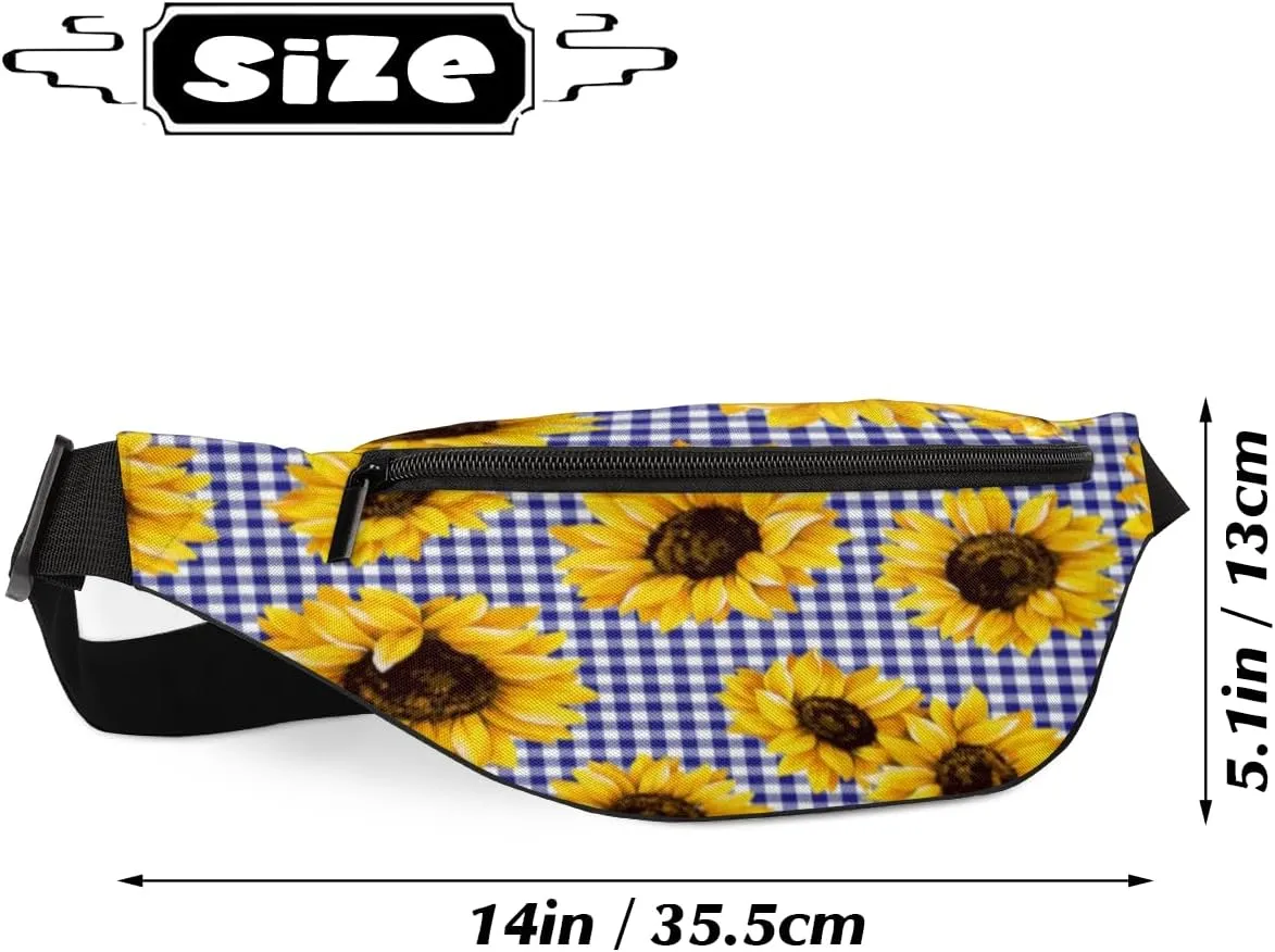 Fanny Pack for Women Men Waist Pack Sunflower Blue Grid Crossbody Bag with Adjustable Straps for Hiking Running Walking Travel Cycling