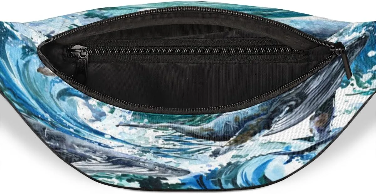 Fanny Pack for Women Men Waist Pack Watercolor Dolphin Crossbody Bag with Adjustable Straps for Hiking Running Walking Travel Cycling